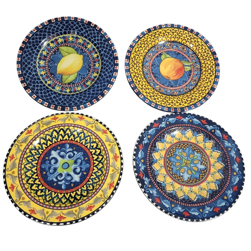 Williams Sonoma Set 4 Sicily Ceramic Salad Plates 9" Mediterranean Summer Italy